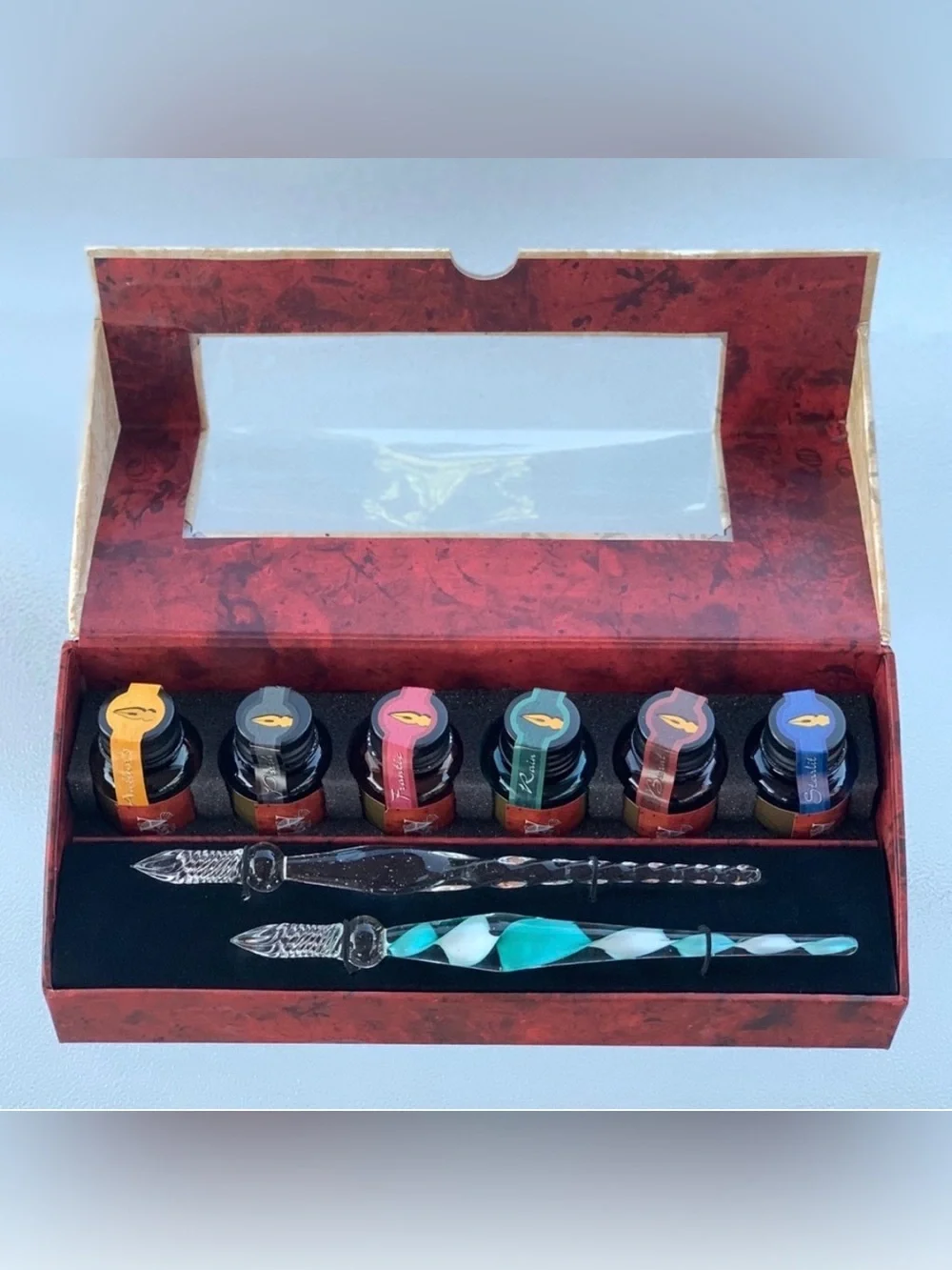 Authentic Models Palette for Pens: 2 Glass Stylus Pens and 6 Assorted Ink Set
